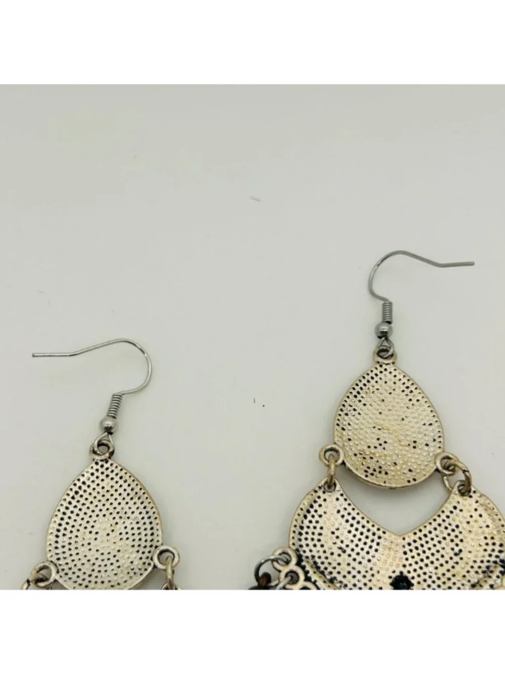Boho Silver Chandelier Earrings Dangle Fringe Ethnic Beaded Statement Gypsy Drop